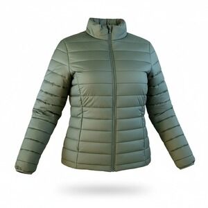 NWT Small Army Green Quilted Puffer‎ Jacket High Neck Coat Bubble Insulated